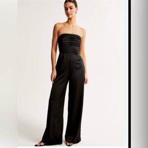 Abercrombie & Fitch Black Strapless Wide-Leg Jumpsuit